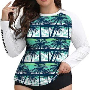 BesserBay Women's Tropical UPF 50+ Rashguard Long Sleeve Crew Neck Swim Top-XL